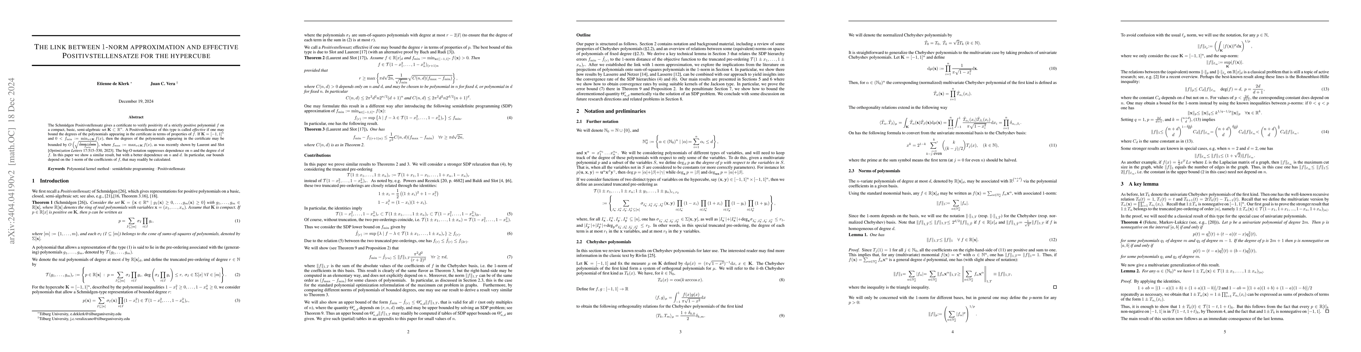 Thumbnail for The link between $1$-norm approximation and effective
  Positivstellensatze for the hypercube