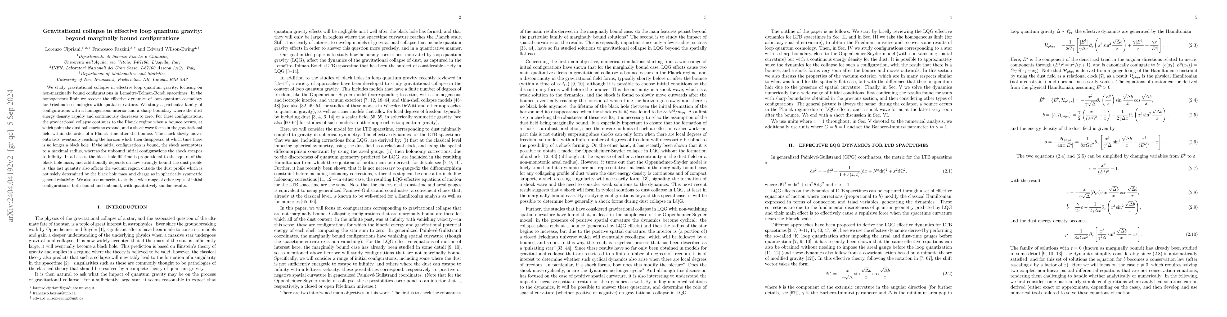 Thumbnail for Gravitational collapse in effective loop quantum gravity: beyond
  marginally bound configurations