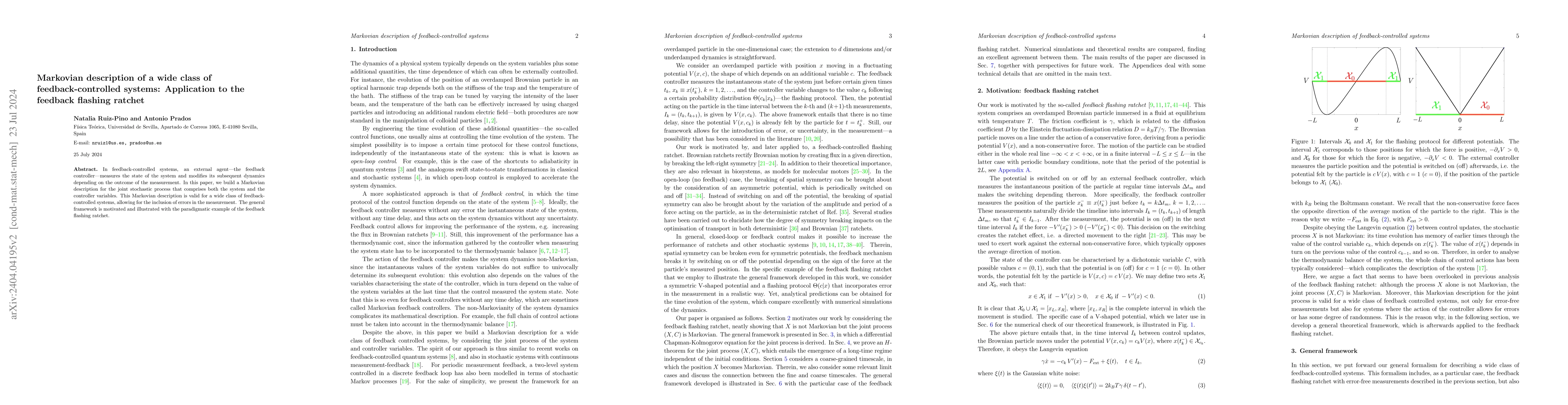 Thumbnail for Markovian description of a wide class of feedback-controlled systems:
  Application to the feedback flashing ratchet