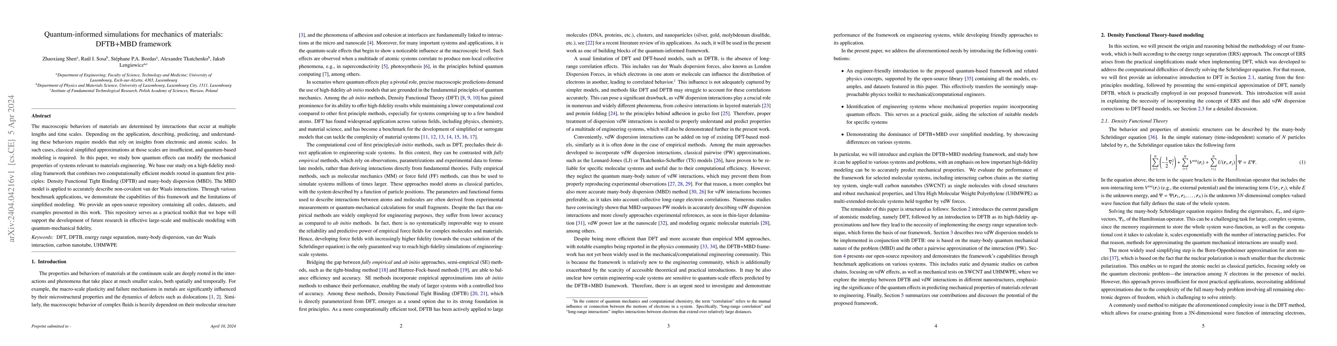 Thumbnail for Quantum-informed simulations for mechanics of materials: DFTB+MBD
  framework