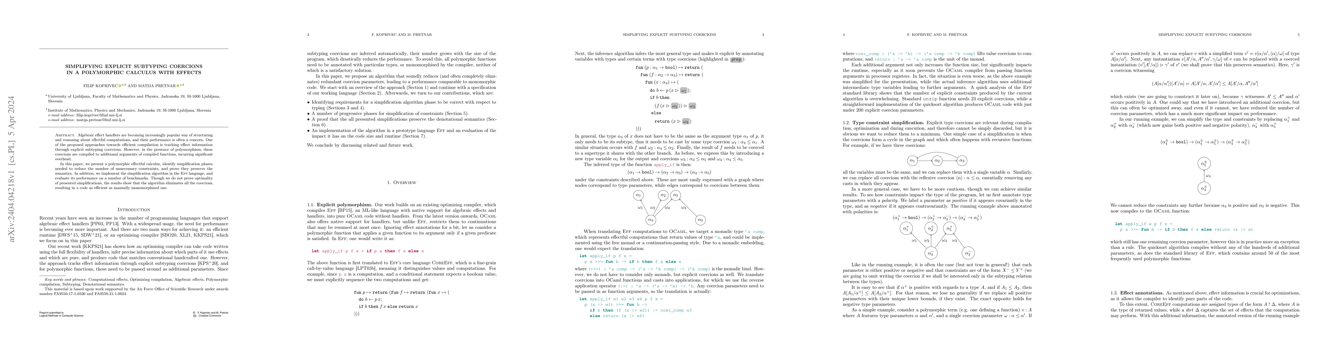 Thumbnail for Simplifying explicit subtyping coercions in a polymorphic calculus with
  effects