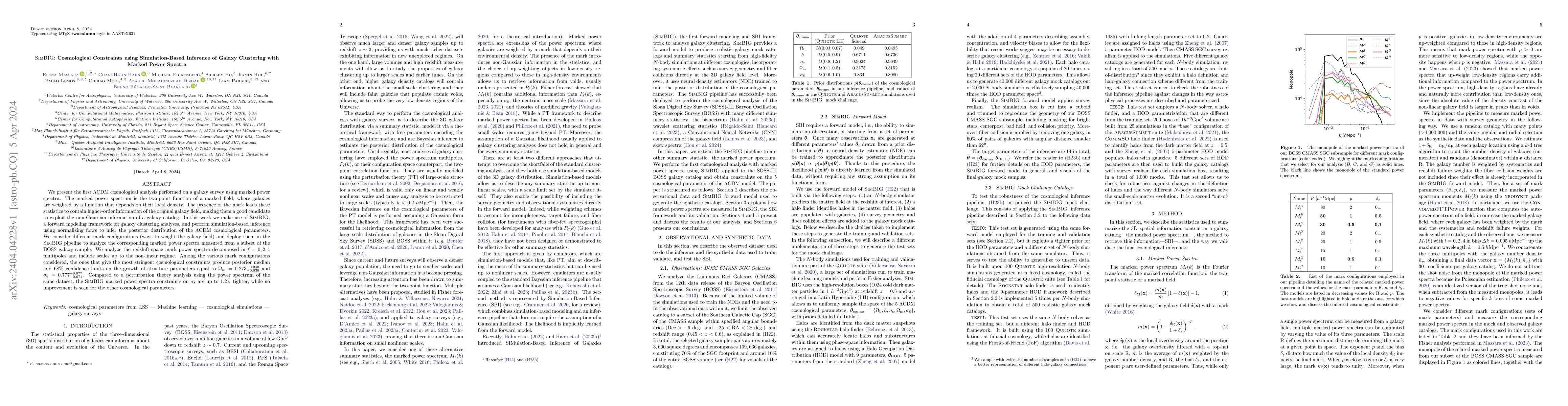 Thumbnail for {\sc SimBIG}: Cosmological Constraints using Simulation-Based Inference
  of Galaxy Clustering with Marked Power Spectra