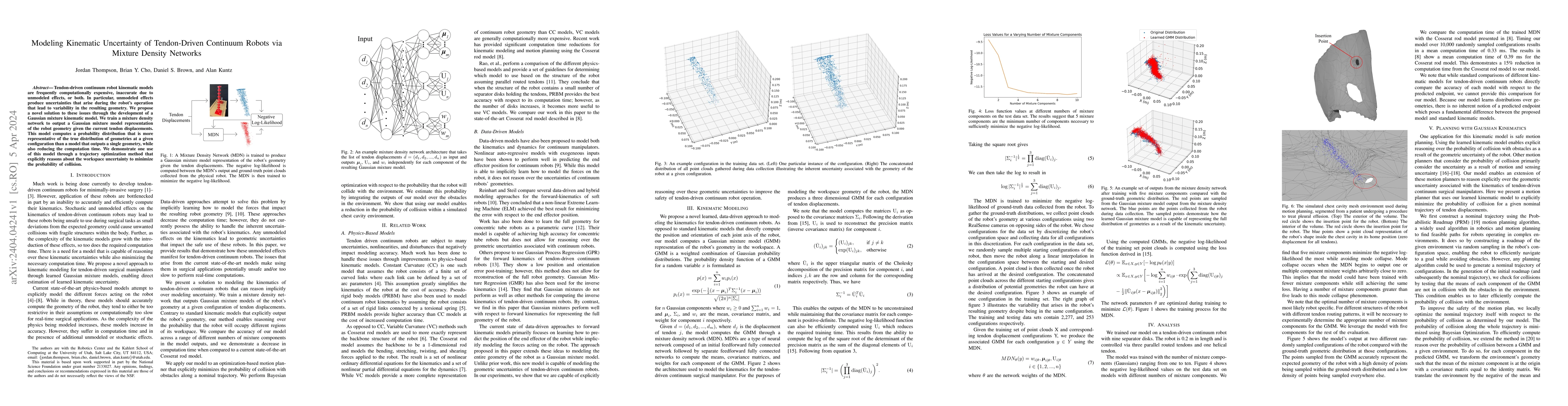 Thumbnail for Modeling Kinematic Uncertainty of Tendon-Driven Continuum Robots via
  Mixture Density Networks