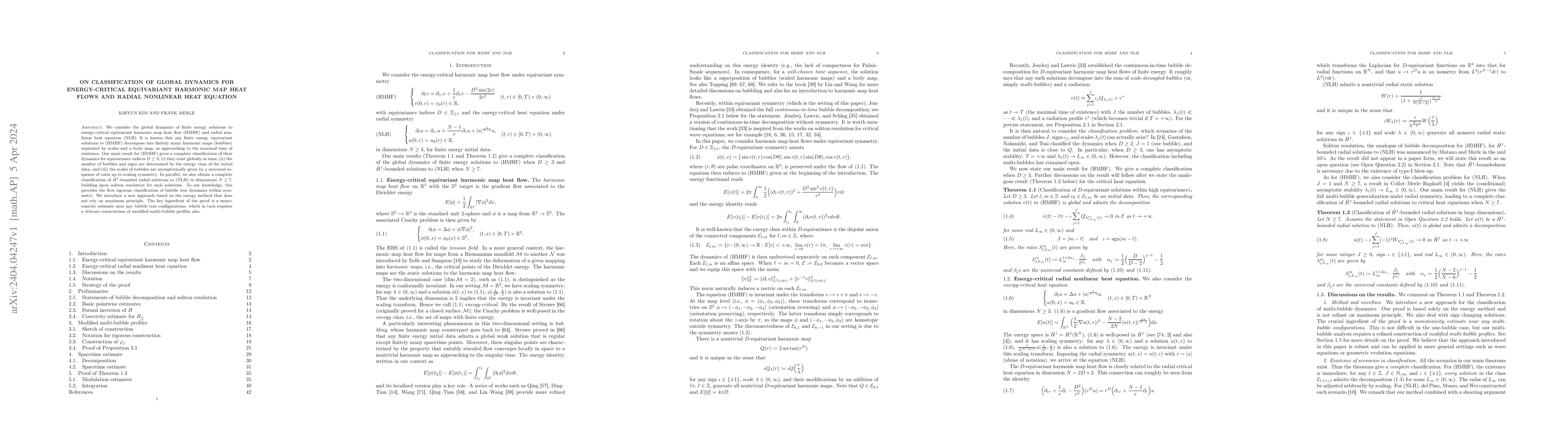 Thumbnail for On classification of global dynamics for energy-critical equivariant
  harmonic map heat flows and radial nonlinear heat equation