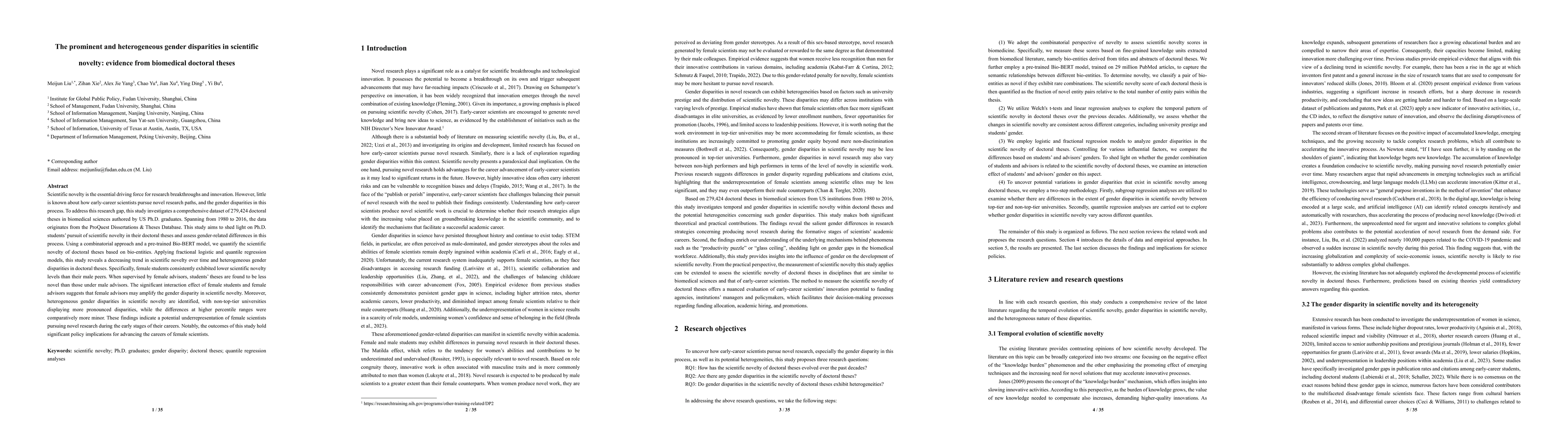 Thumbnail for The prominent and heterogeneous gender disparities in scientific
  novelty: evidence from biomedical doctoral theses