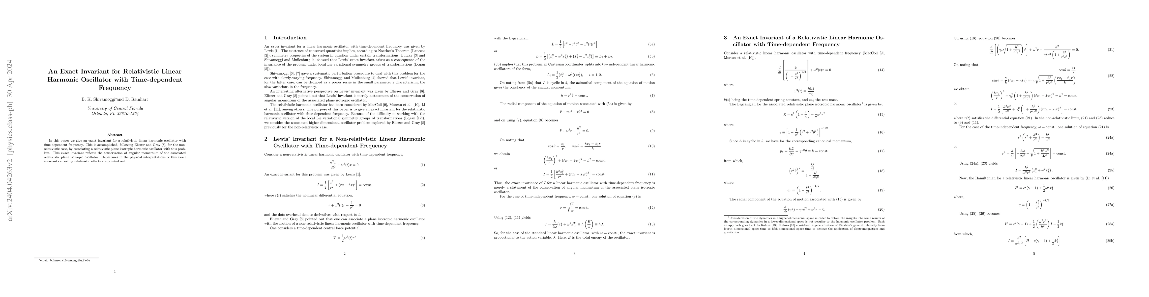 Thumbnail for An Exact Invariant for Relativistic Linear Harmonic Oscillator with
  Time-dependent Frequency