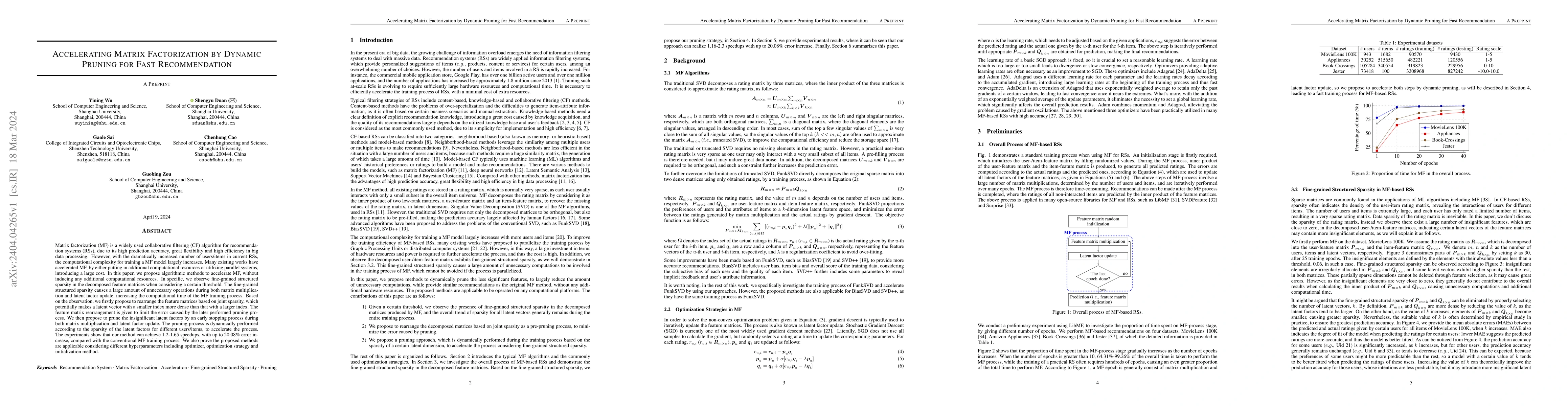 Thumbnail for Accelerating Matrix Factorization by Dynamic Pruning for Fast
  Recommendation
