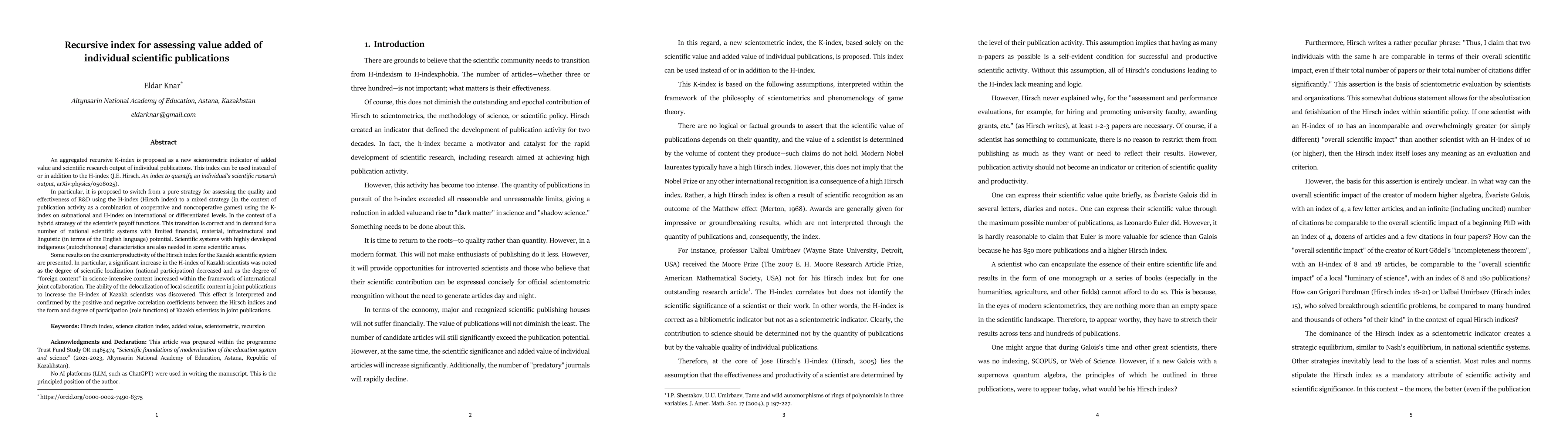 Thumbnail for Recursive index for assessing value added of individual scientific
  publications