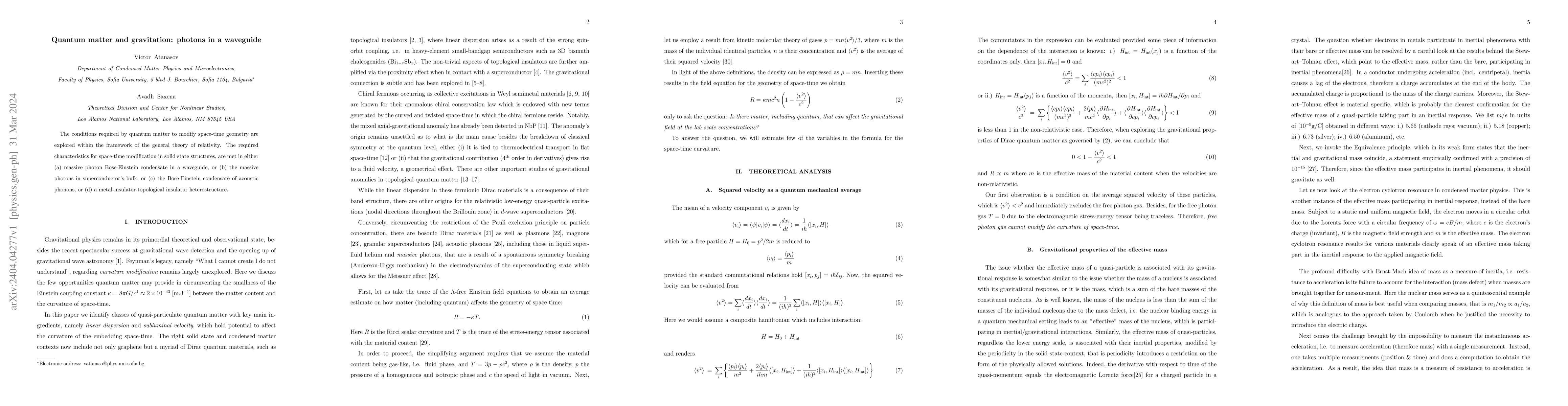 Thumbnail for Quantum matter and gravitation: photons in a waveguide