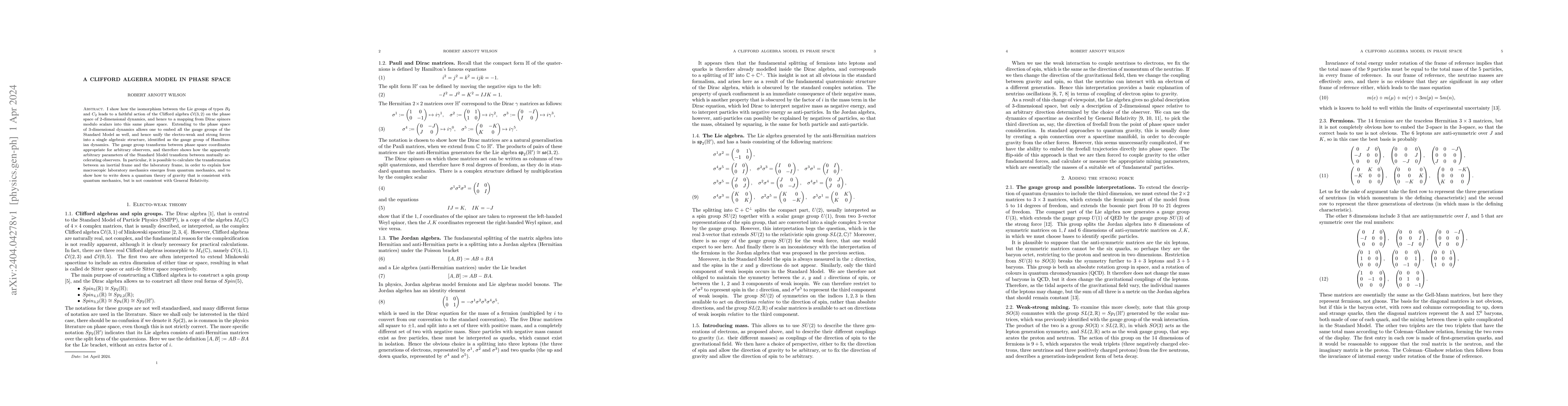Thumbnail for A Clifford algebra model in phase space