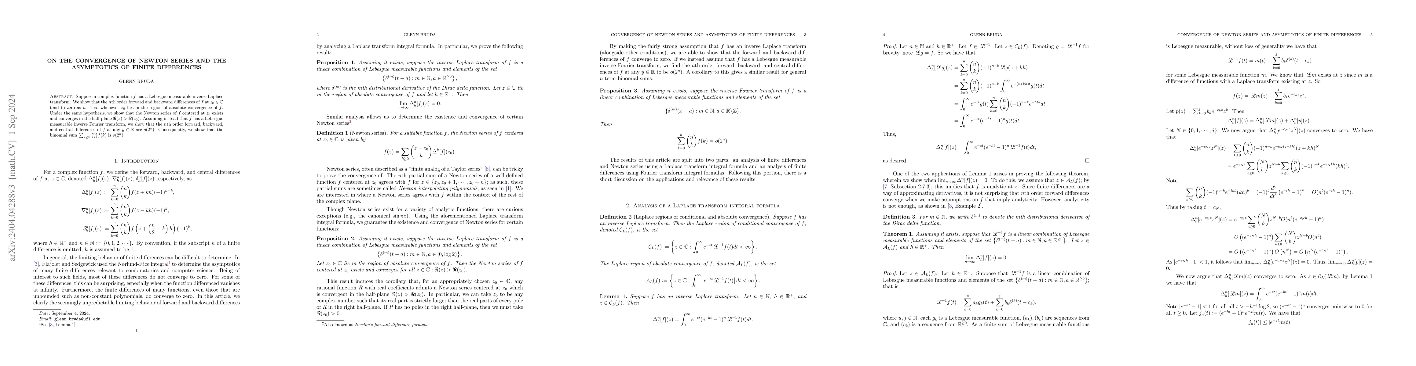 Thumbnail for On the existence of Newton series and the asymptotics of finite
  differences