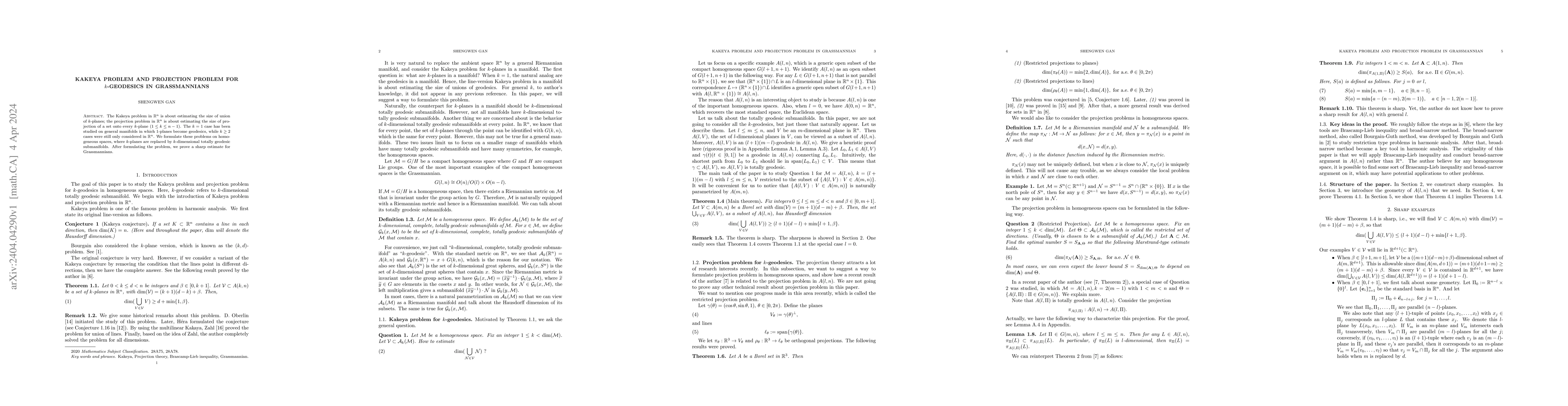 Thumbnail for Kakeya problem and projection problem for $k$-geodesics in Grassmannians