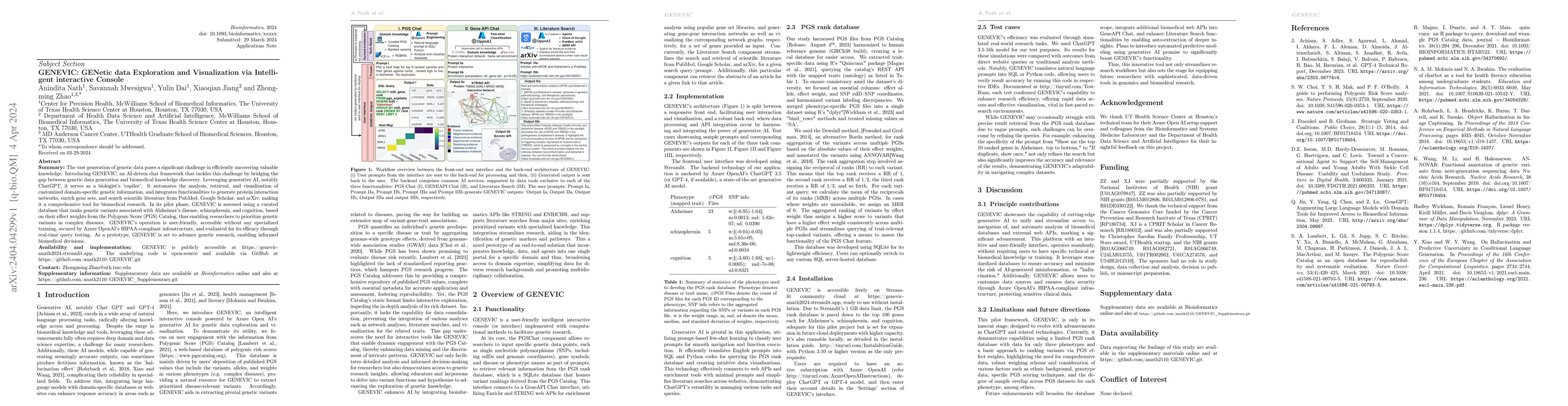 Thumbnail for GENEVIC: GENetic data Exploration and Visualization via Intelligent
  interactive Console