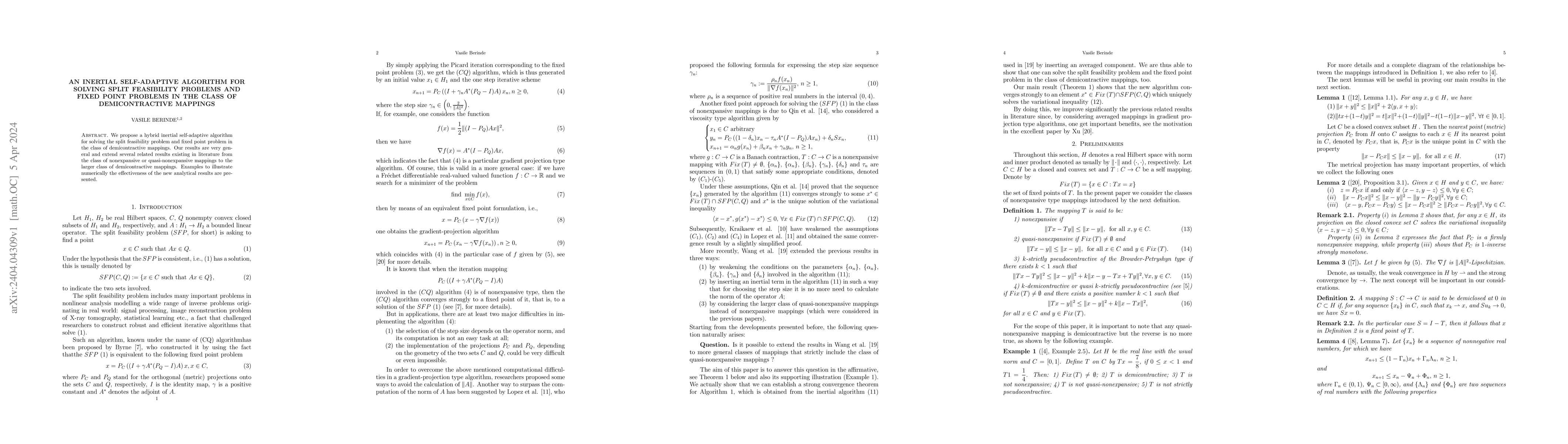 Thumbnail for An inertial self-adaptive algorithm for solving split feasibility
  problems and fixed point problems in the class of demicontractive mappings