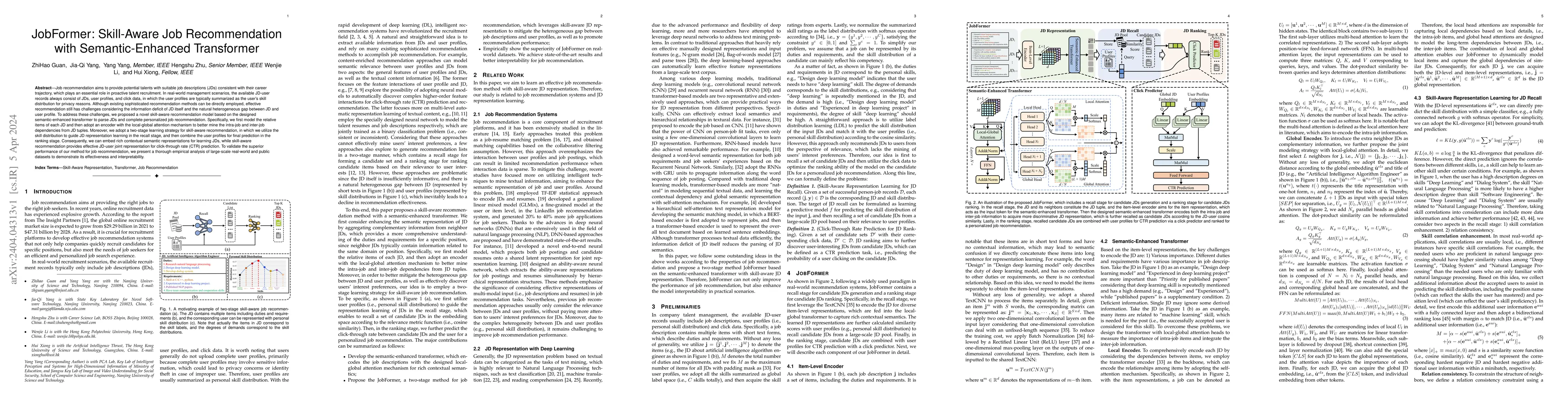 Thumbnail for JobFormer: Skill-Aware Job Recommendation with Semantic-Enhanced
  Transformer