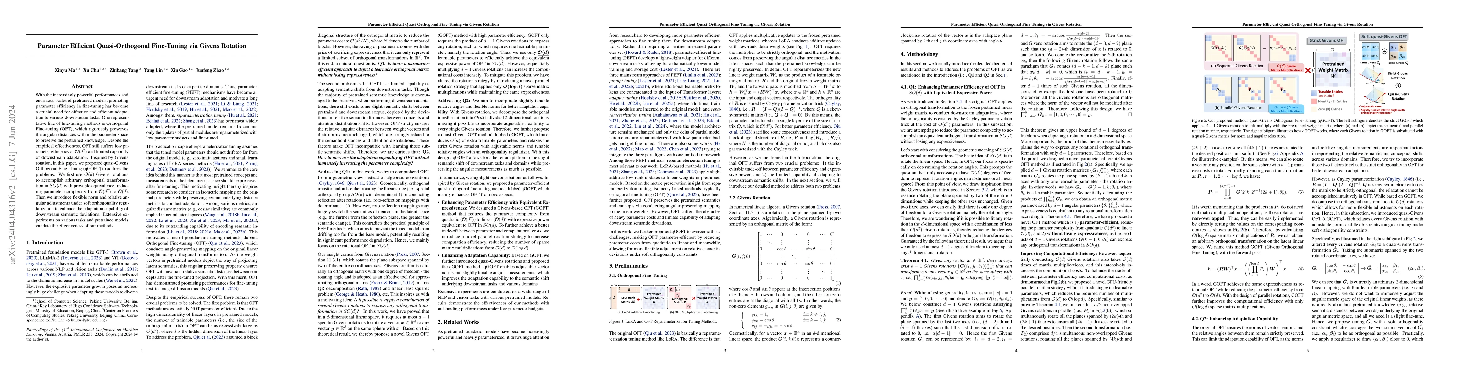 Thumbnail for Parameter Efficient Quasi-Orthogonal Fine-Tuning via Givens Rotation