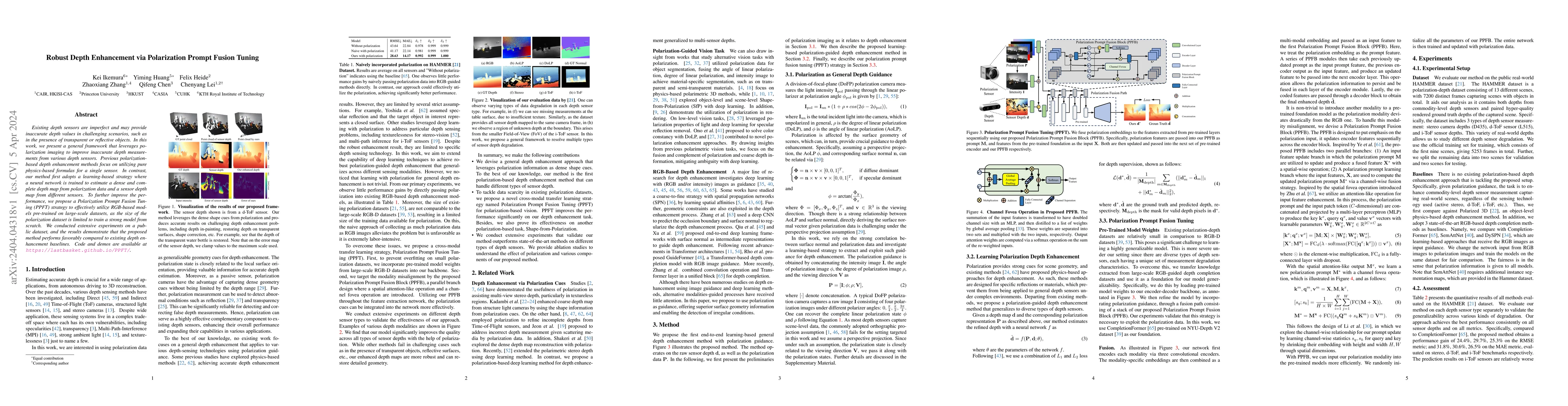 Thumbnail for Robust Depth Enhancement via Polarization Prompt Fusion Tuning