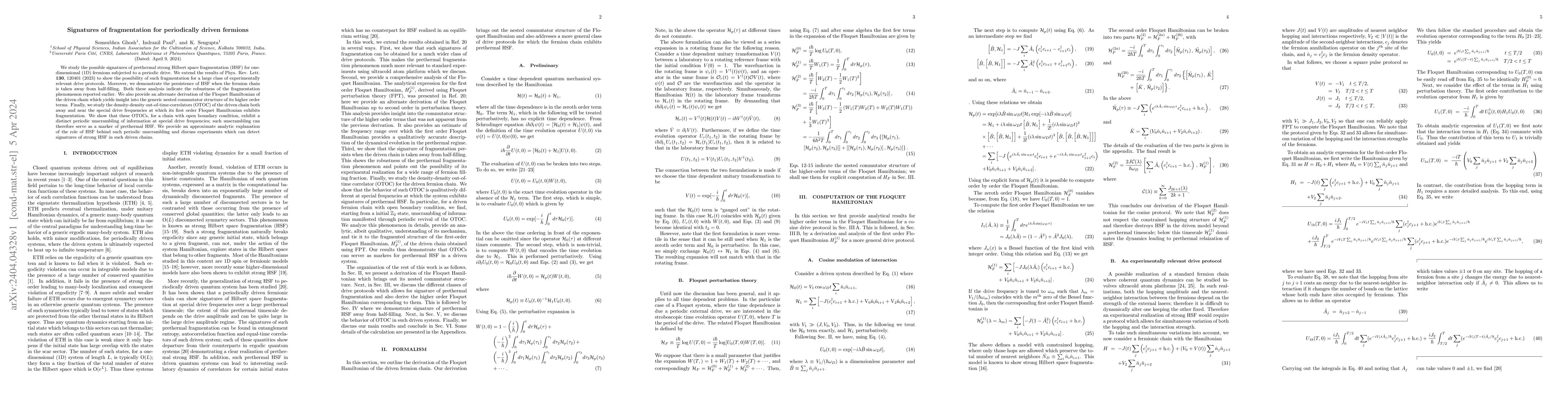Thumbnail for Signatures of fragmentation for periodically driven fermions