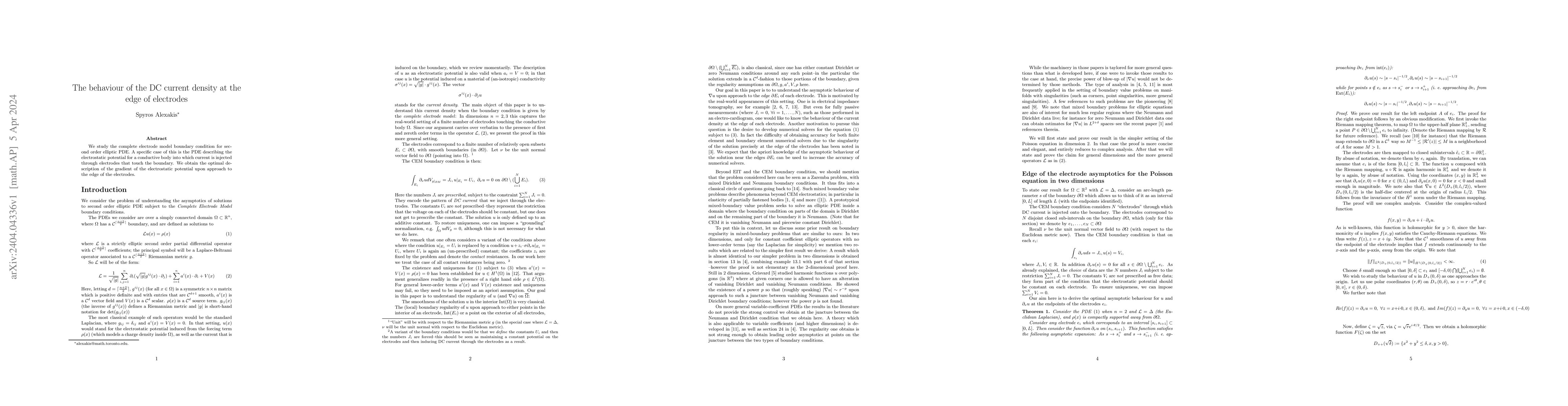 Thumbnail for The behaviour of the DC current density at the edge of electrodes