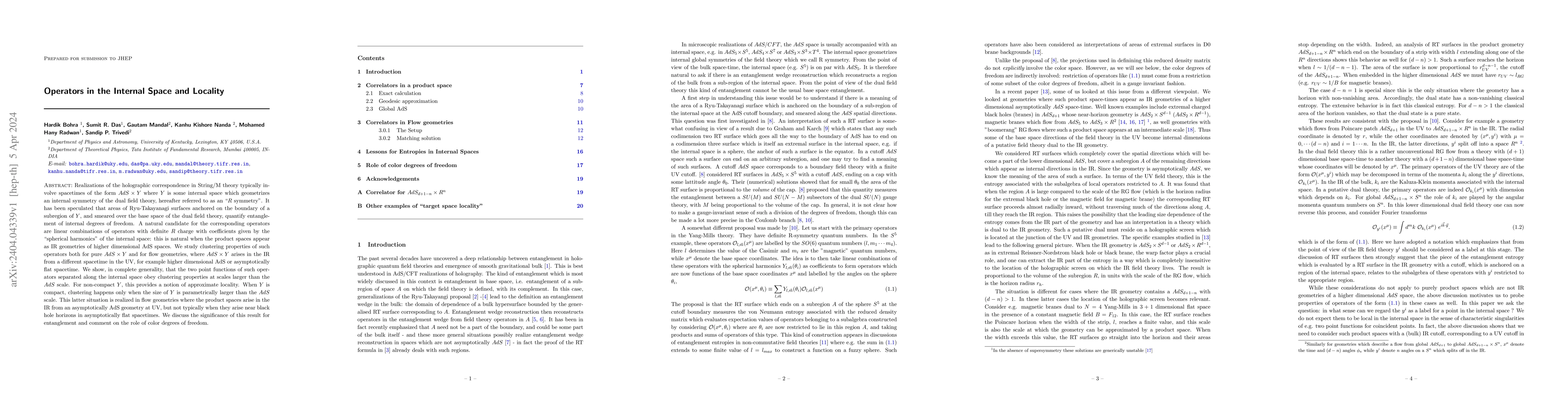 Thumbnail for Operators in the Internal Space and Locality