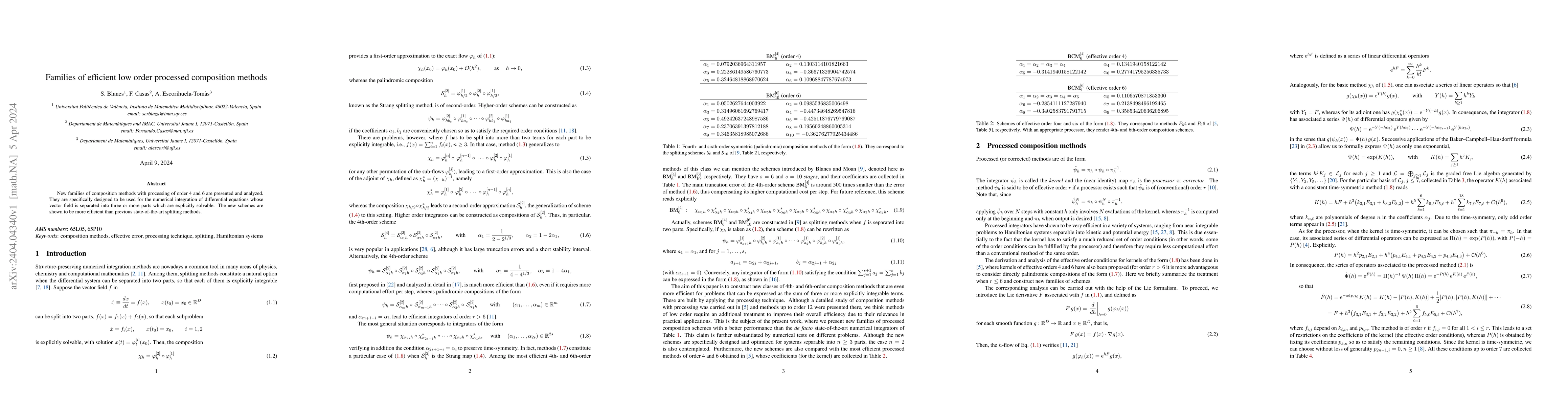 Thumbnail for Families of efficient low order processed composition methods