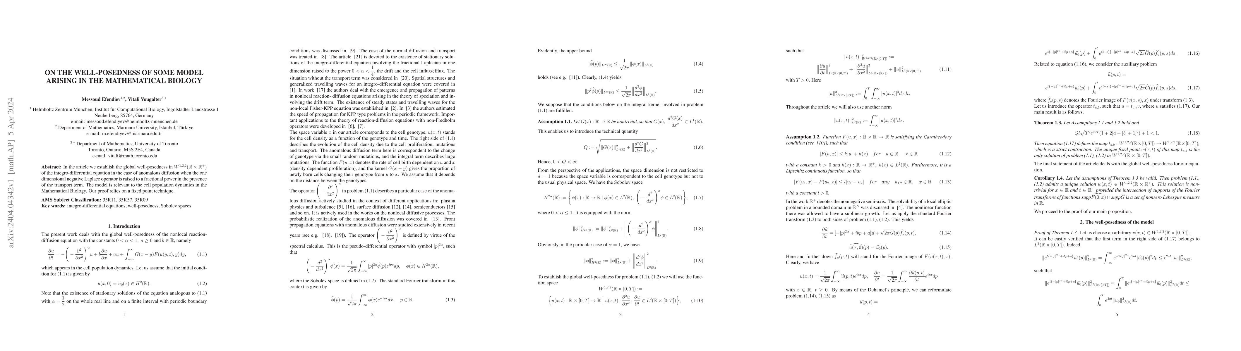 Thumbnail for On the well-posedness of some model arising in the mathematical biology