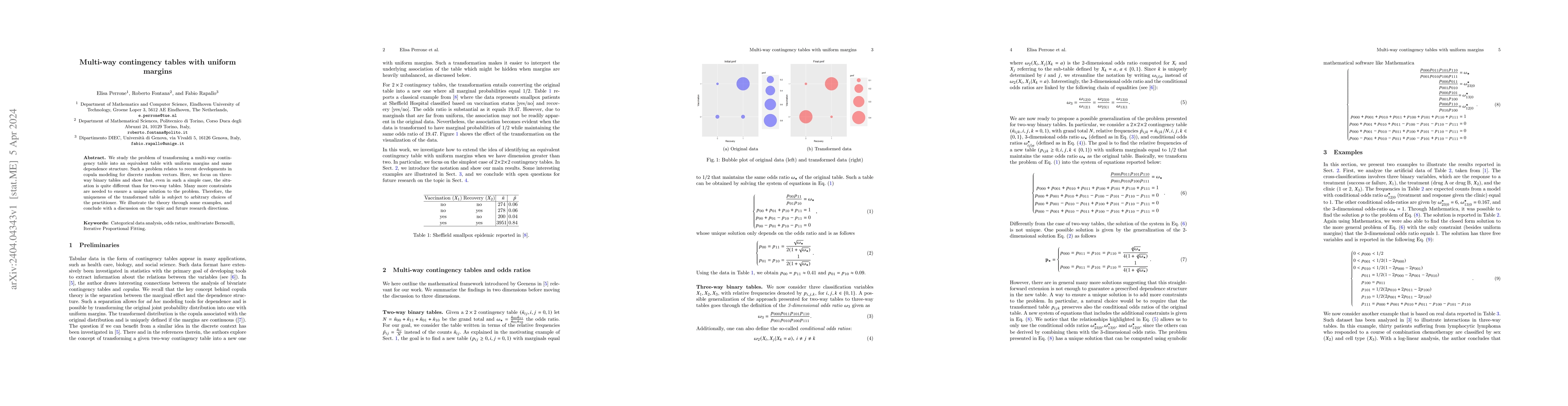 Thumbnail for Multi-way contingency tables with uniform margins
