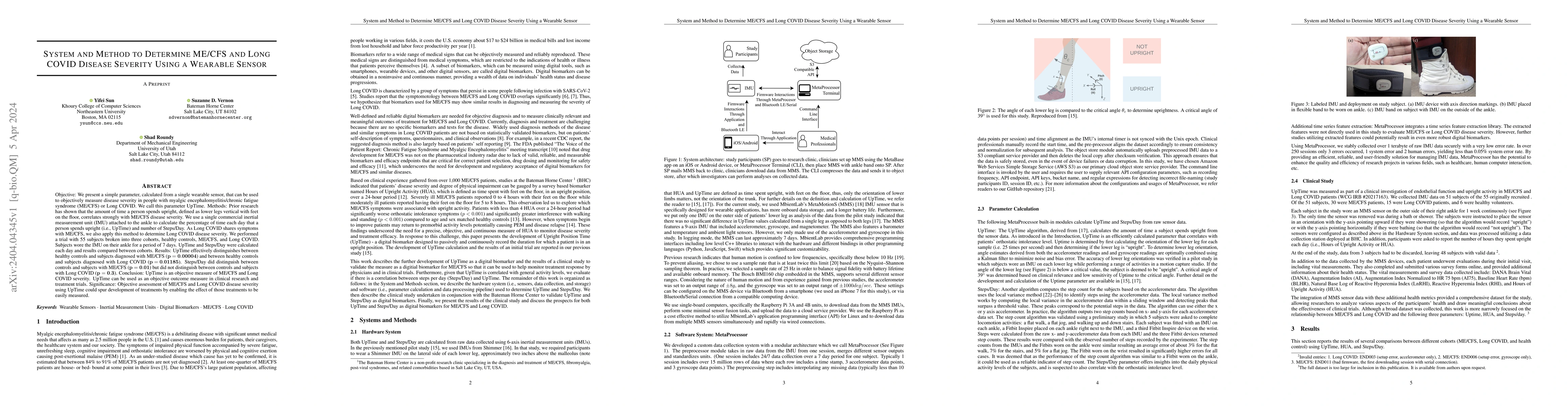 Thumbnail for System and Method to Determine ME/CFS and Long COVID Disease Severity
  Using a Wearable Sensor