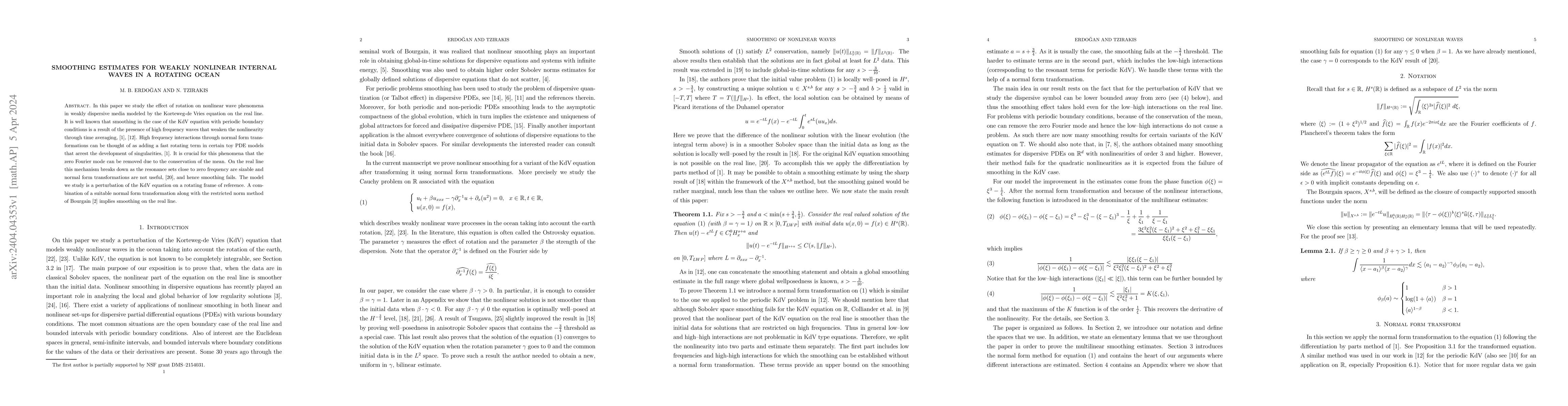 Thumbnail for Smoothing estimates for weakly nonlinear internal waves in a rotating
  ocean