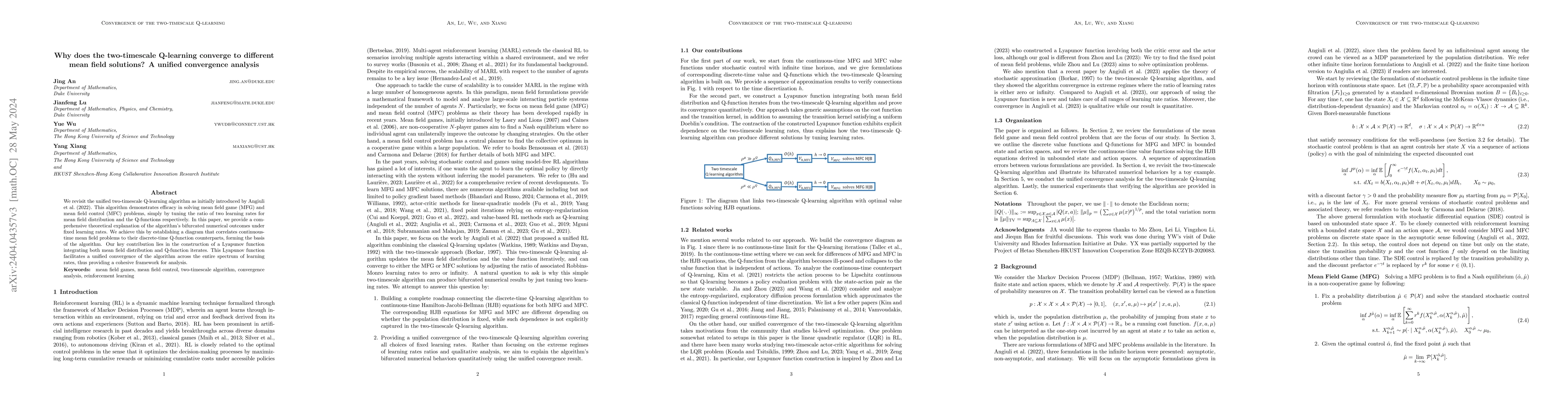Thumbnail for Why does the two-timescale Q-learning converge to different mean field
  solutions? A unified convergence analysis