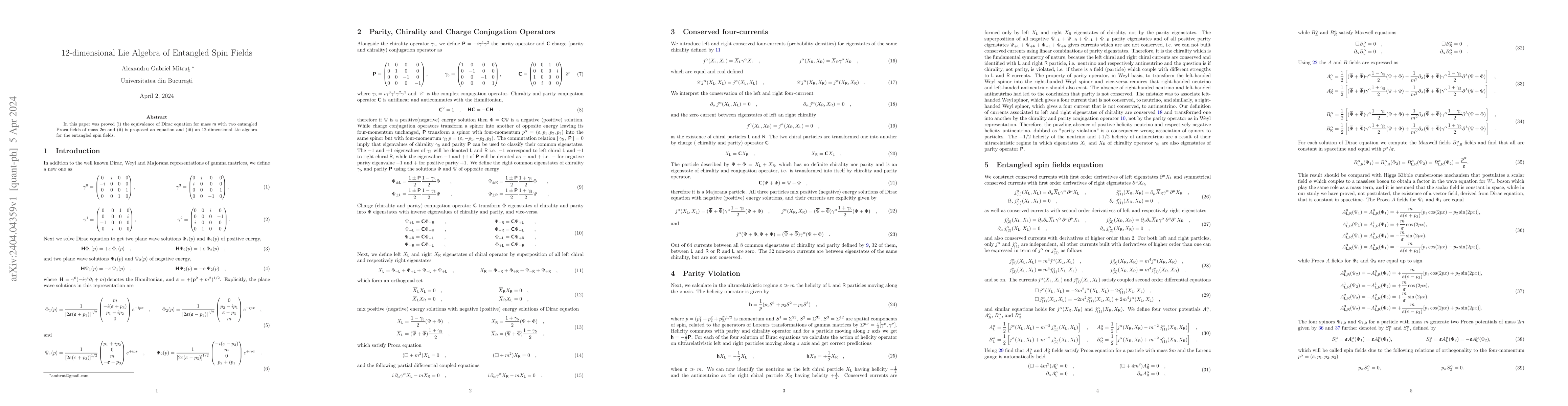 Thumbnail for 12-dimensional Lie Algebra of Entangled Spin Fields