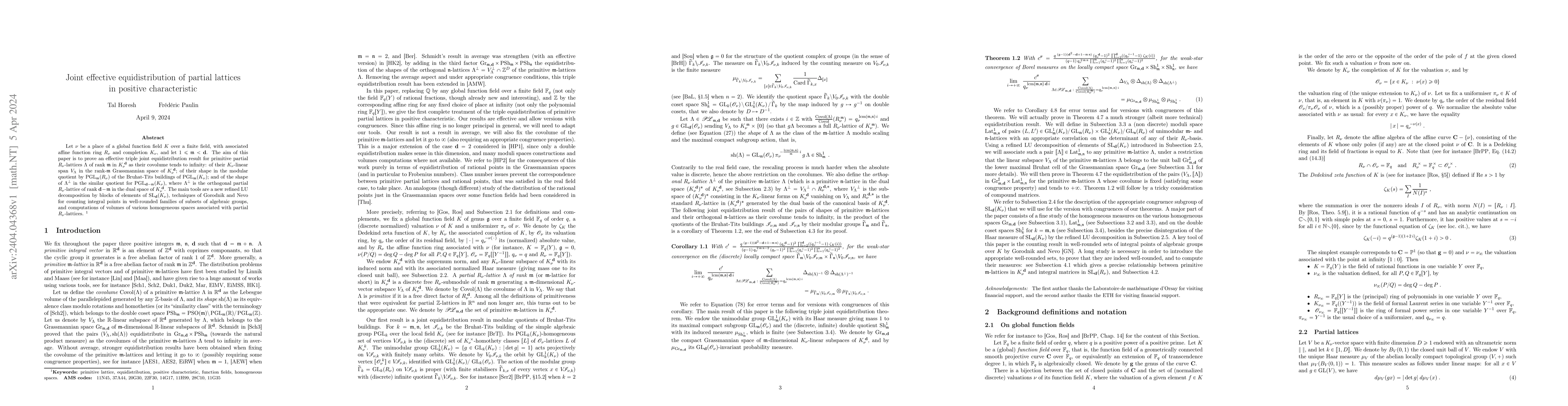 Thumbnail for Joint effective equidistribution of partial lattices in positive
  characteristic