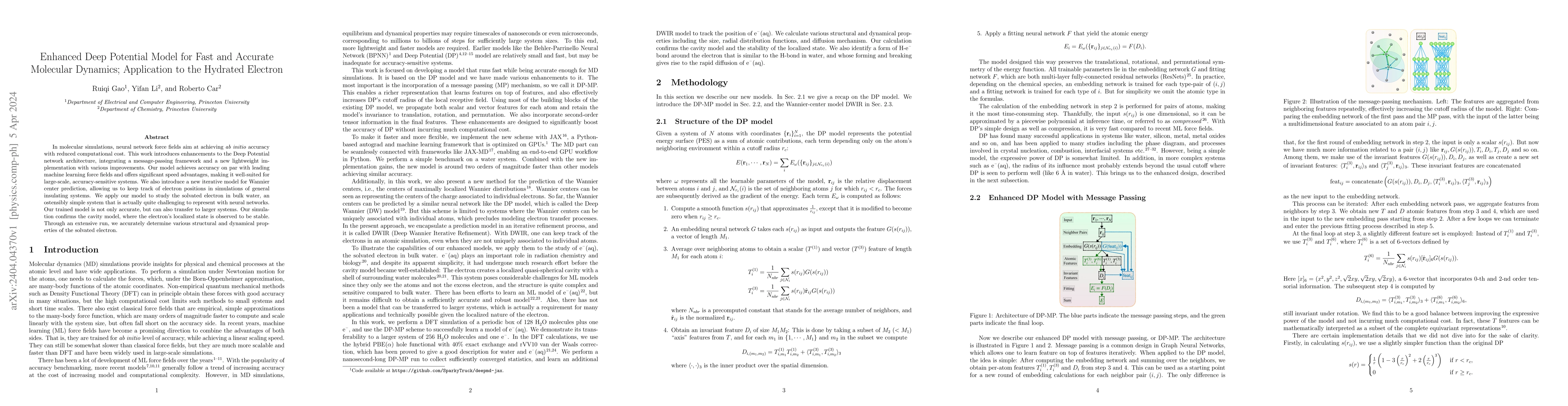 Thumbnail for Enhanced Deep Potential Model for Fast and Accurate Molecular Dynamics;
  Application to the Hydrated Electron