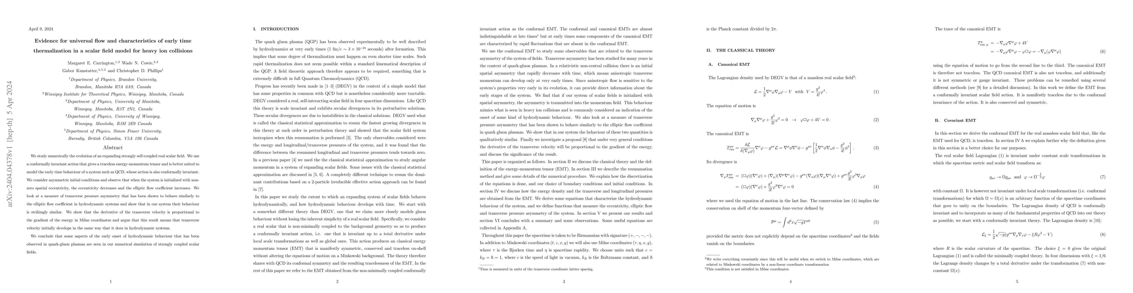 Thumbnail for Evidence for universal flow and characteristics of early time
  thermalization in a scalar field model for heavy ion collisions