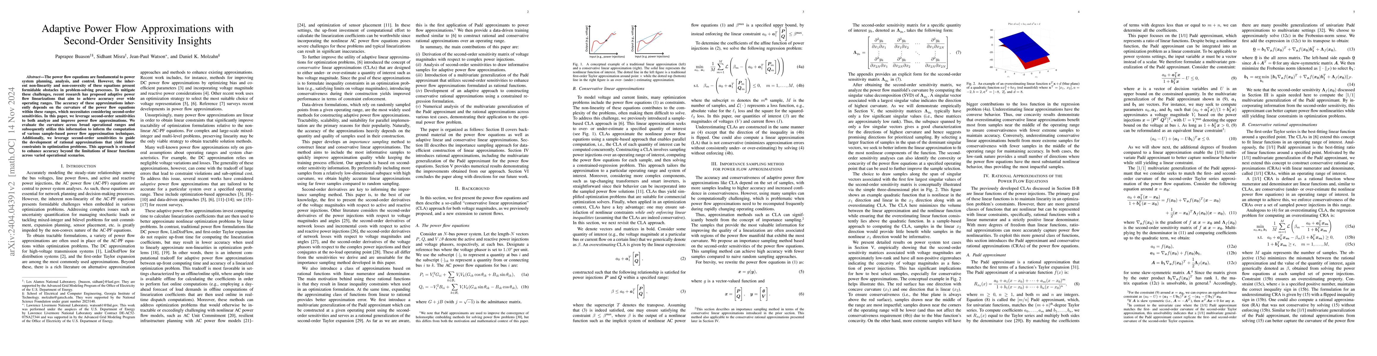 Thumbnail for Adaptive Power Flow Approximations with Second-Order Sensitivity
  Insights