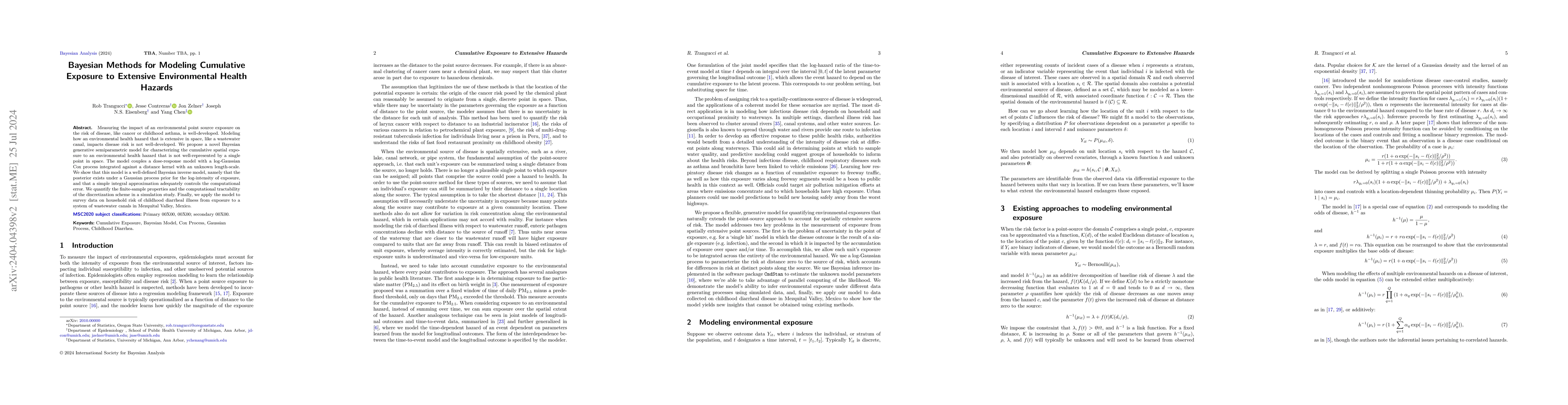 Thumbnail for Bayesian Methods for Modeling Cumulative Exposure to Extensive
  Environmental Health Hazards