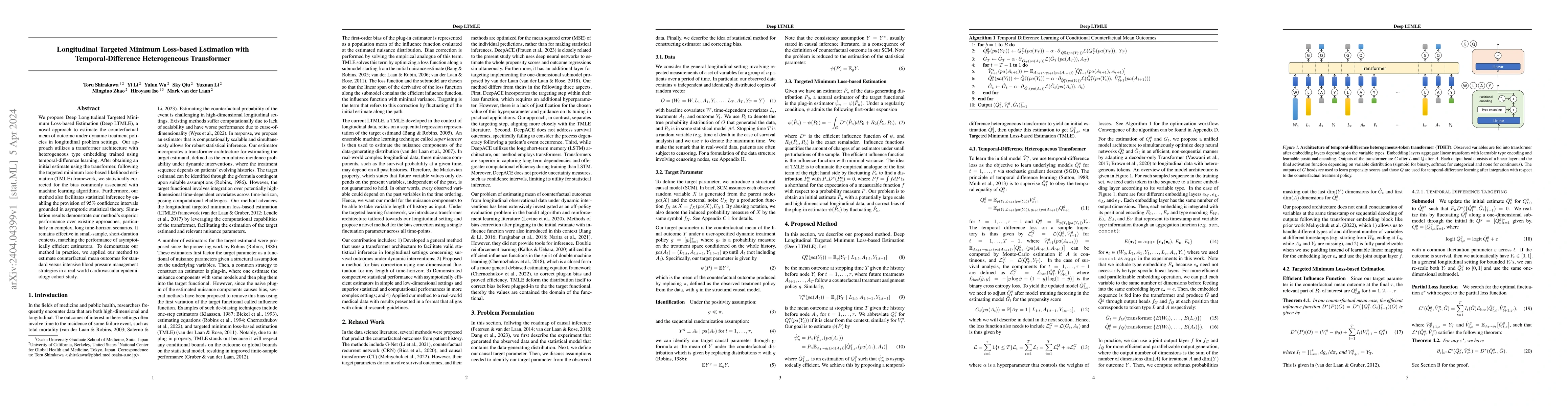 Thumbnail for Longitudinal Targeted Minimum Loss-based Estimation with
  Temporal-Difference Heterogeneous Transformer