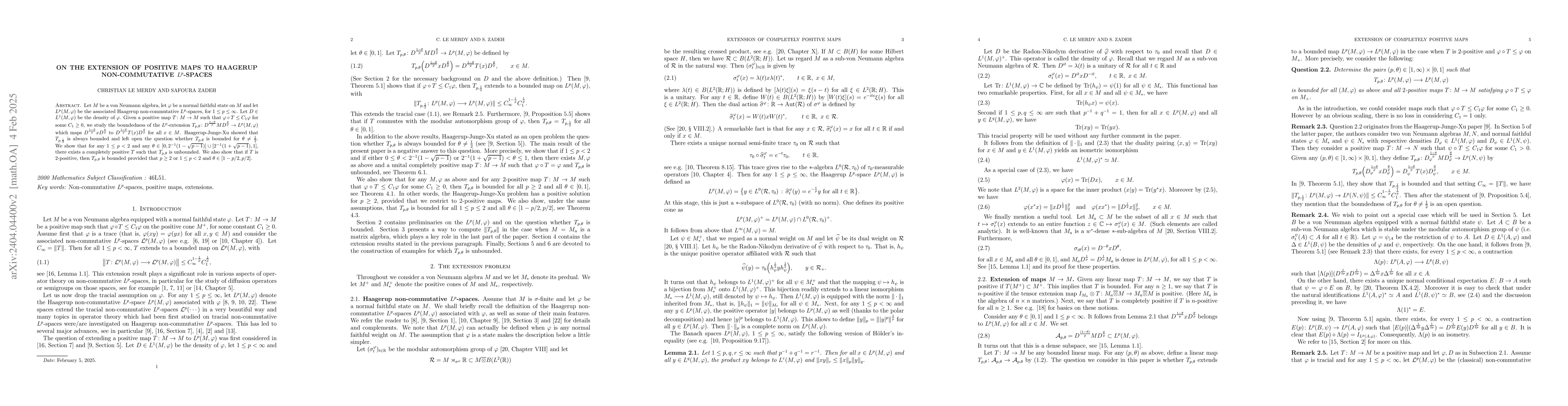 Thumbnail for On the extension of positive maps to Haagerup non-commutative
  $L^p$-spaces