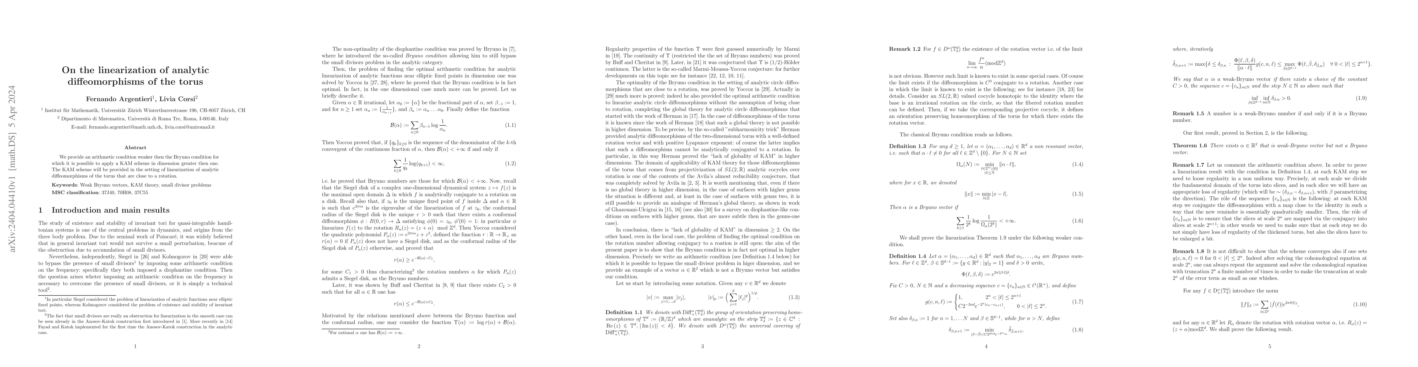 Thumbnail for On the linearization of analytic diffeomorphisms of the torus