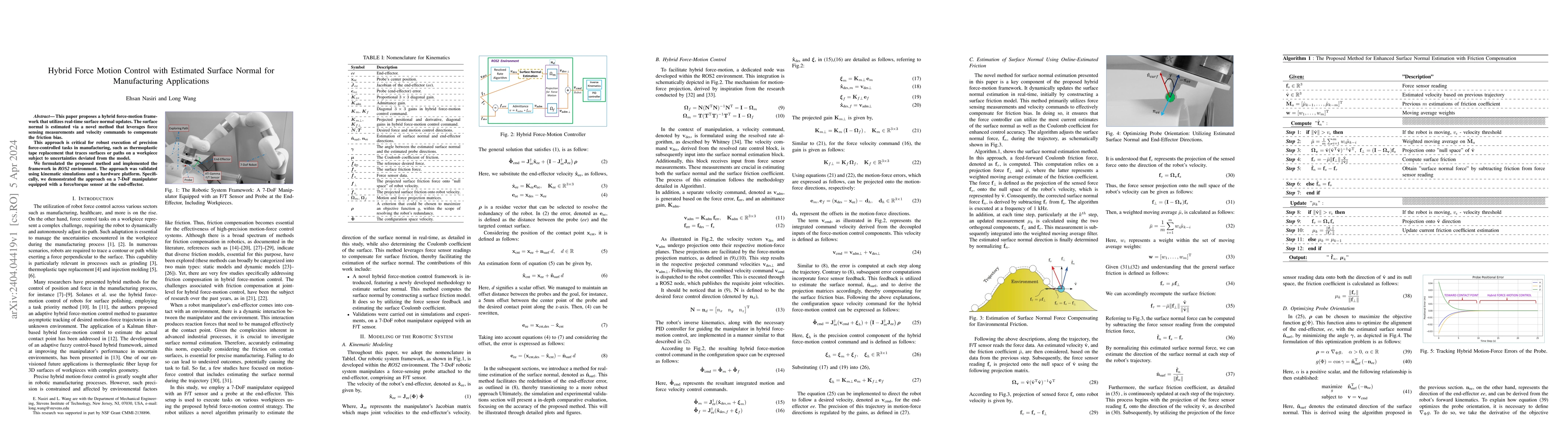 Thumbnail for Hybrid Force Motion Control with Estimated Surface Normal for
  Manufacturing Applications