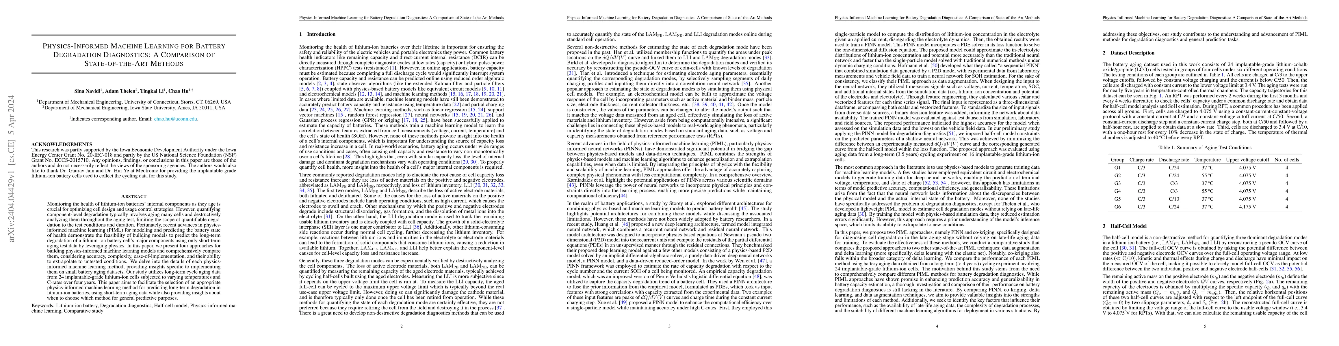 Thumbnail for Physics-Informed Machine Learning for Battery Degradation Diagnostics: A
  Comparison of State-of-the-Art Methods