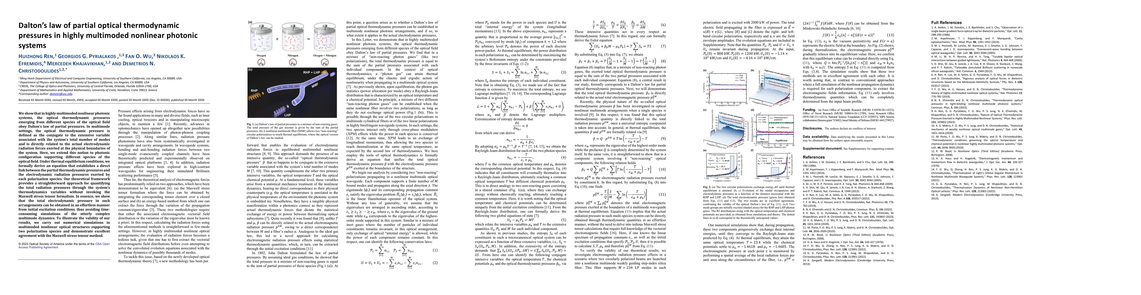 Thumbnail for Dalton's law of partial optical thermodynamic pressures in highly
  multimoded nonlinear photonic systems