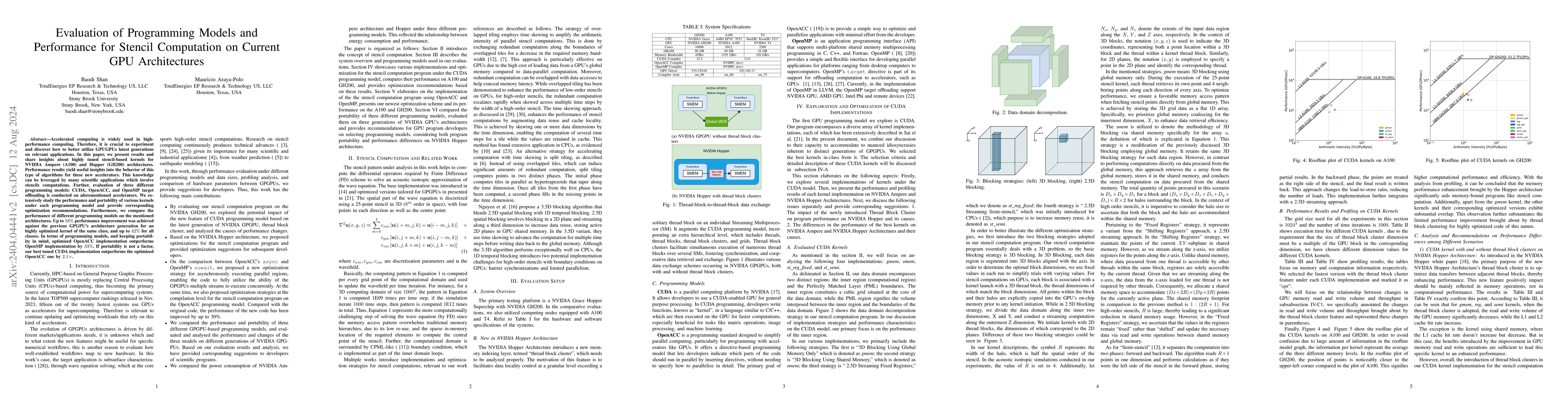 Thumbnail for Evaluation of Programming Models and Performance for Stencil Computation
  on Current GPU Architectures