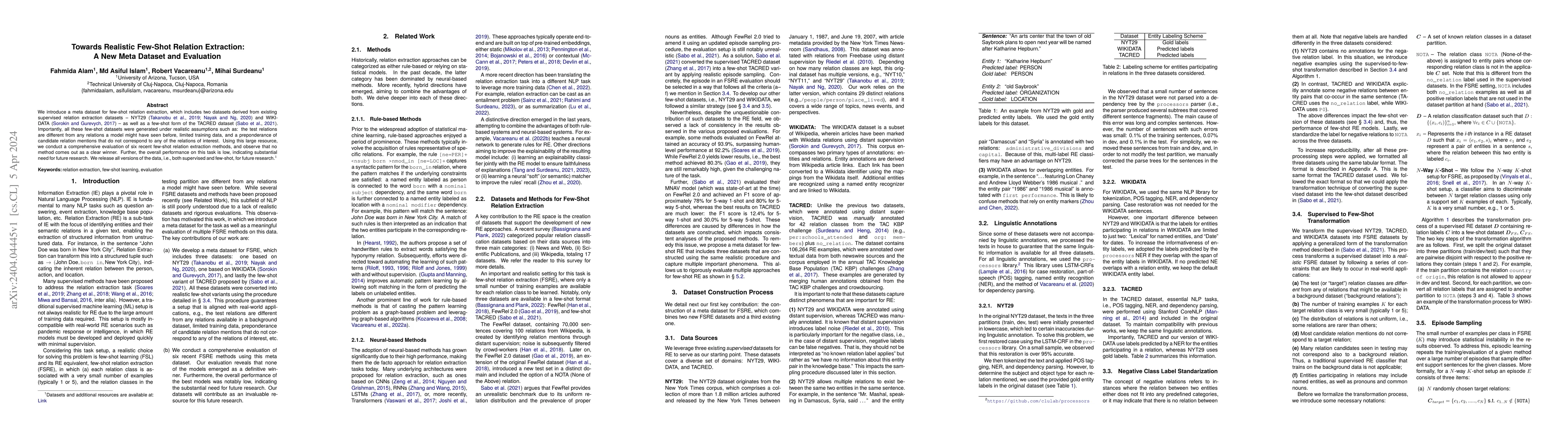 Thumbnail for Towards Realistic Few-Shot Relation Extraction: A New Meta Dataset and
  Evaluation