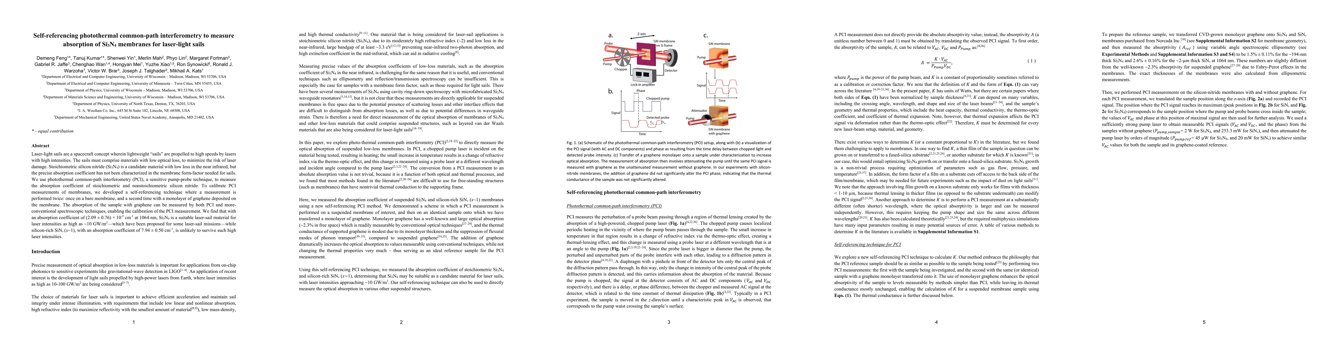 Thumbnail for Self-referencing photothermal common-path interferometry to measure
  absorption of Si3N4 membranes for laser-light sails