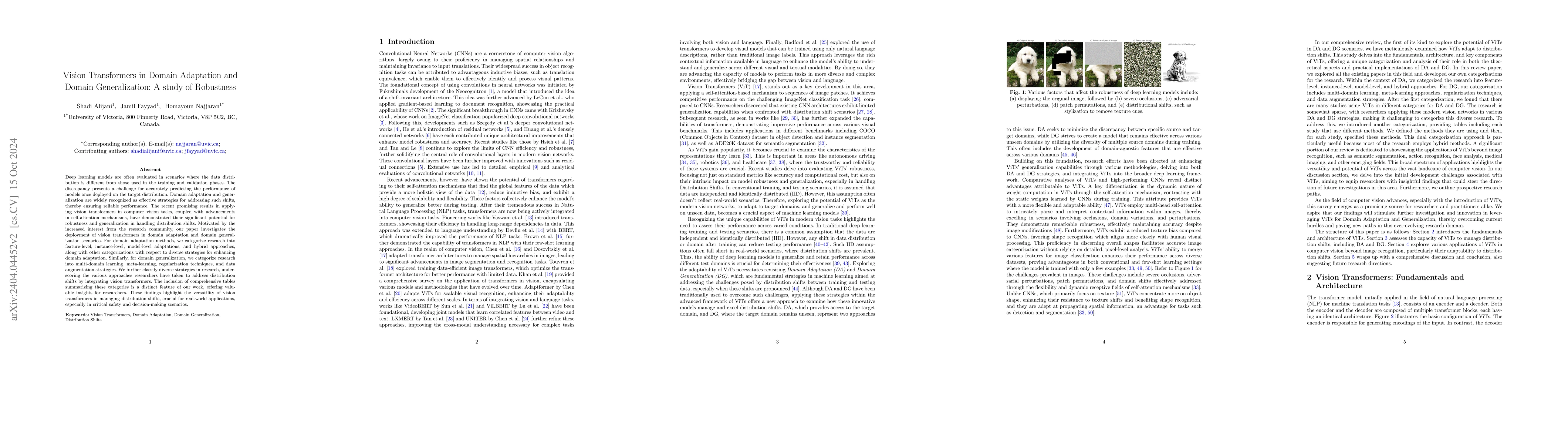 Thumbnail for Vision Transformers in Domain Adaptation and Generalization: A Study of
  Robustness