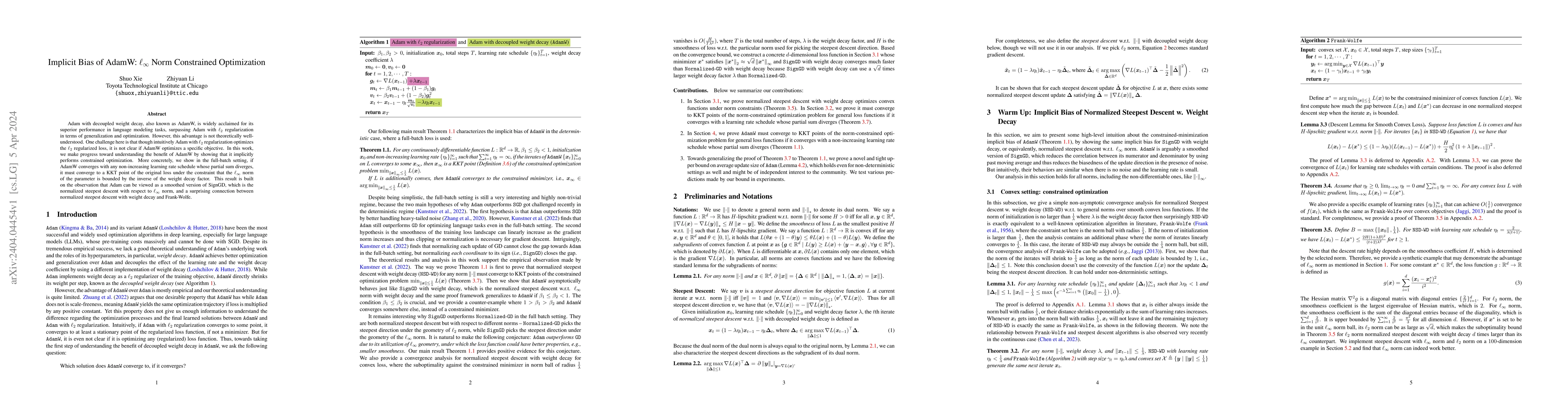 Thumbnail for Implicit Bias of AdamW: $\ell_\infty$ Norm Constrained Optimization