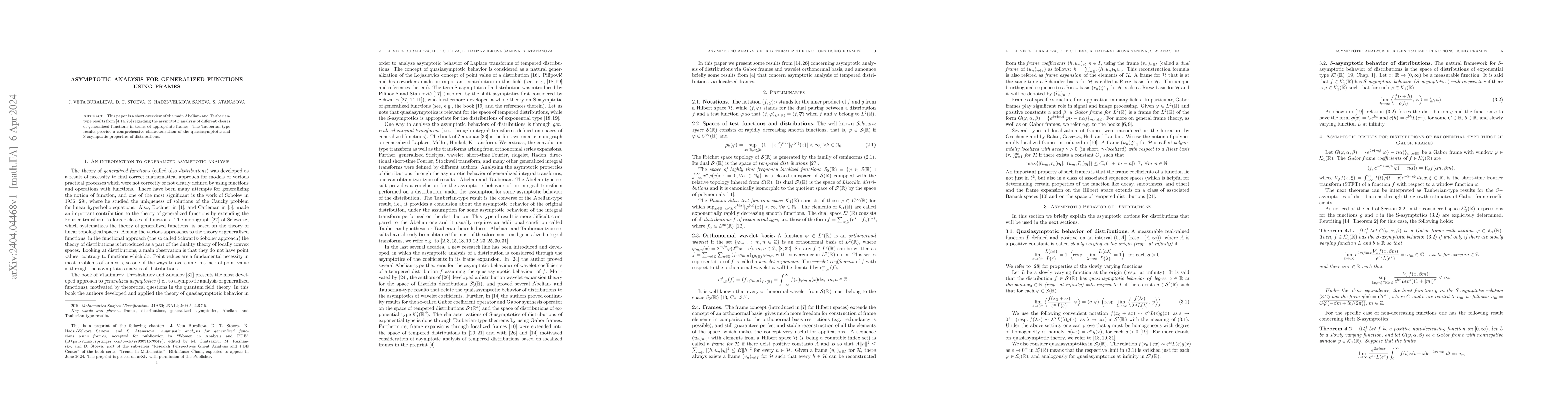 Thumbnail for Asymptotic analysis for generalized functions using frames