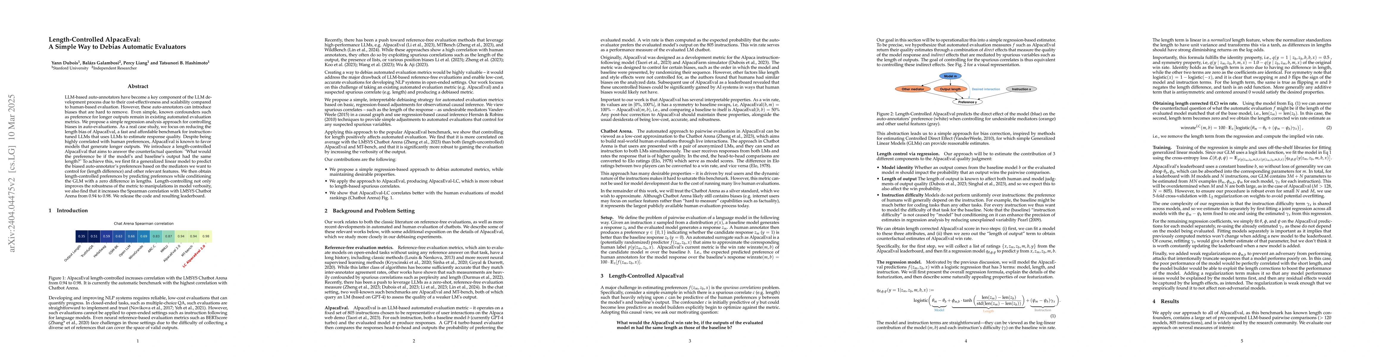 Thumbnail for Length-Controlled AlpacaEval: A Simple Way to Debias Automatic
  Evaluators