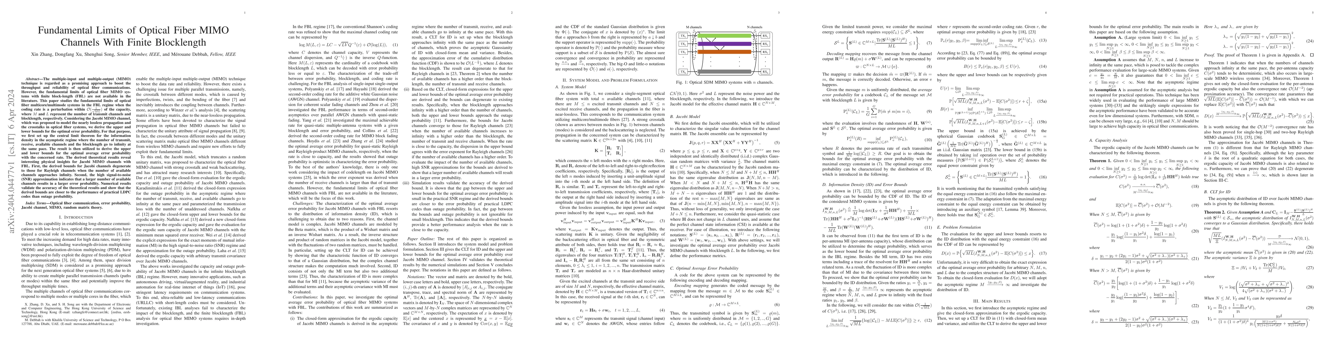 Thumbnail for Fundamental Limits of Optical Fiber MIMO Channels With Finite
  Blocklength